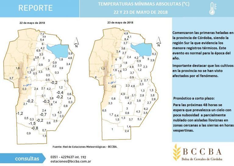 Bolsa de Cereales de Córdoba: Primeras Heladas en el Sur de la Provincia cordobesa.