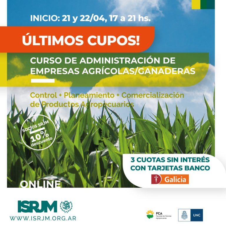 ISRJM: Últimos días de inscripción para Curso de Administración Agrícola/ganadera